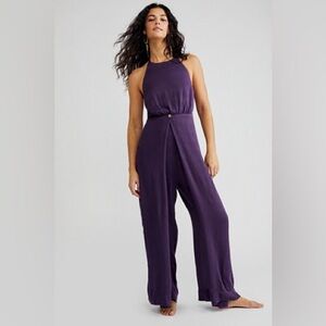 NWT Free People Always Ready Purple Halter-Waist Jumpsuit, size L